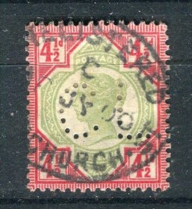 BRITAIN; 1890s early classic QV issue fine used 4.5d value + PERFIN