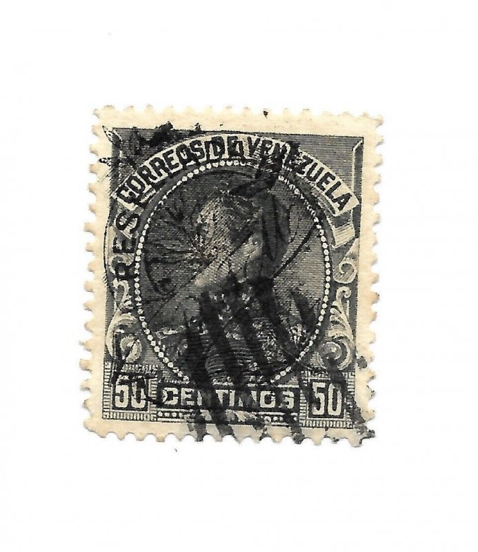 VENEZUELA 1900 OVERPRINTED STAMP BOLIVAR GRAY 50 C SCOTT 153 MICHEL 64 USED