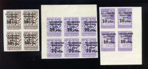 Barcelona Spain Telegraph Imperf Edifil #17,19 & 20 Imperf Blocks of Stamps