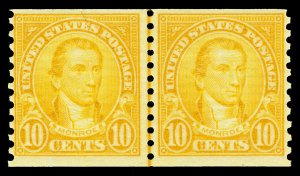 Scott 603 1924 10c Monroe Coil Issue Mint Joint Line Pair Fine OG NH Cat $50