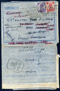 India 1944 Airmail lettercard aerogramme sent British Solider to London, Cens...