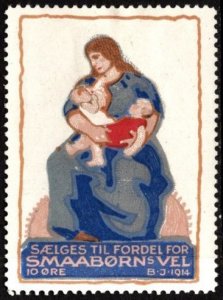 Vintage Denmark Poster Stamp Sold For The Benefit Of Smaabørns Vel