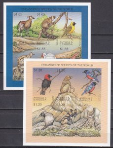 Antigua. Scott cat. 2058-2059 a-f. Endangered Fauna, 2 IMPERF sheets of 6. ^