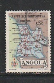 1955 Angola - Sc 388 - used VF - 1 single - Map of Angola