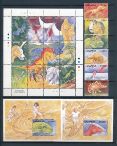 [110694] Uganda 1995 Prehistoric animals dinosaurs with 2 souvenir sheets MNH