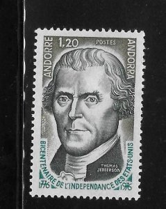 Andorra French 1976 American Bicentennial Thomas Jefferson Sc 248 MNH A1880