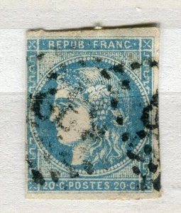 FRANCE; 1870s early classic Ceres Bordeaux Imperf 20c. used value