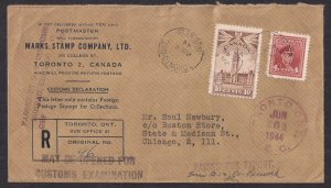 D-DAY USAGE: MARKS STAMP Co Toronto to US 10c Parliment #257 USED Jun 6th 1944