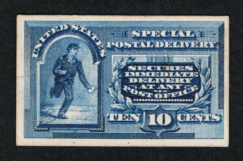 GENUINE SCOTT #E2 MINT BLUE PLATE PROOF ON CARD 10¢ ABNC SPECIAL DELIVERY
