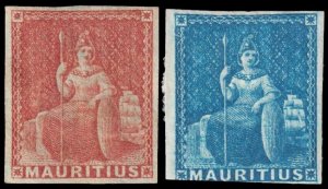 Mauritius Scott 7-8 (1849-58) Mint H F-VF, CV $36.00 C