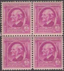 Scott # 861 - US Block Of 4 - Ralph Waldo Emerson - MNH -1940