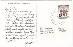 AUSTRALIAN ANTARCTIC TERRITORY  cover - Dear doctor Abbott postcard to Canada