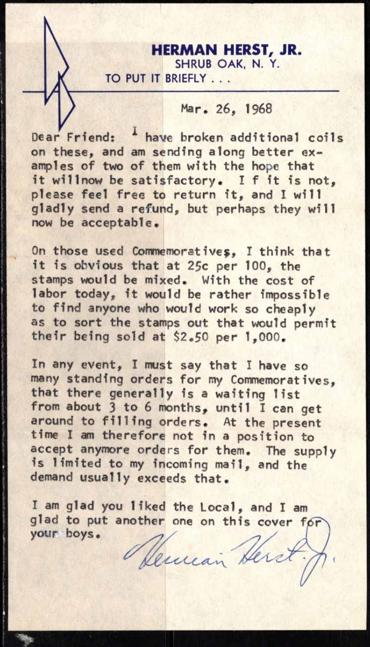 1968 US Poster Stamp Shrub Oak Local Post Cancelled Envelope Letter