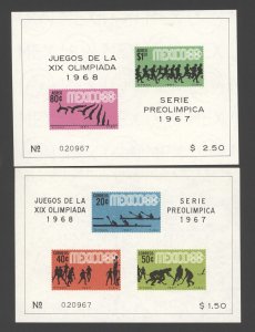 1968 Mexico Scott #983a,985a Summer Olympics Souvenir Sheets, Mint Hinged