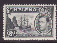 St Helena-Sc#122A- id9-unused og NH 3p Ships-KGVI-1938-40-rainbow effect around