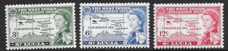 St Lucia 170-72   1958  set  3  VF NH