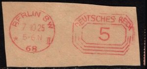 1925 Germany Meter Mail 5 Pfennig Berlin SW Cancel October 7, 1925