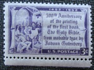 US #1014 MNH Single w/selvage Gutenberg Bible SCV $.25 L10