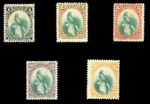 Guatemala #21-25 Cat$37, 1881 Quetzel, set of five, hinged