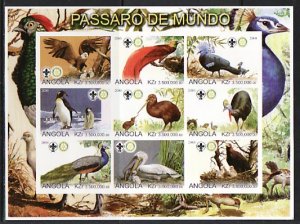 Angola, 2000 Cinderella issue. Birds, IMPERF sheet of 9. Rotary & Scout logos. ^