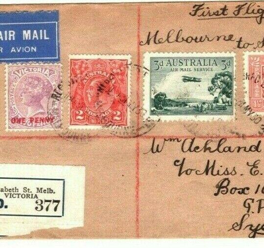 AUSTRALIA Air Mail First Flight Cover Melbourne Sydney 1930 {samwells} PA28