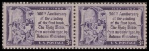US 1014 Gutenberg Bible 3c horz pair MNH 1952