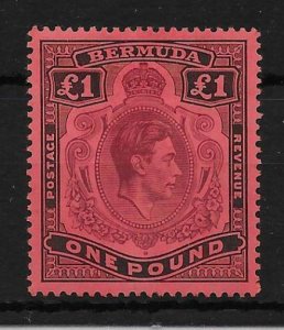 BERMUDA SG121 1938 £1 PURPLE & BLACK ON RED MTD MINT