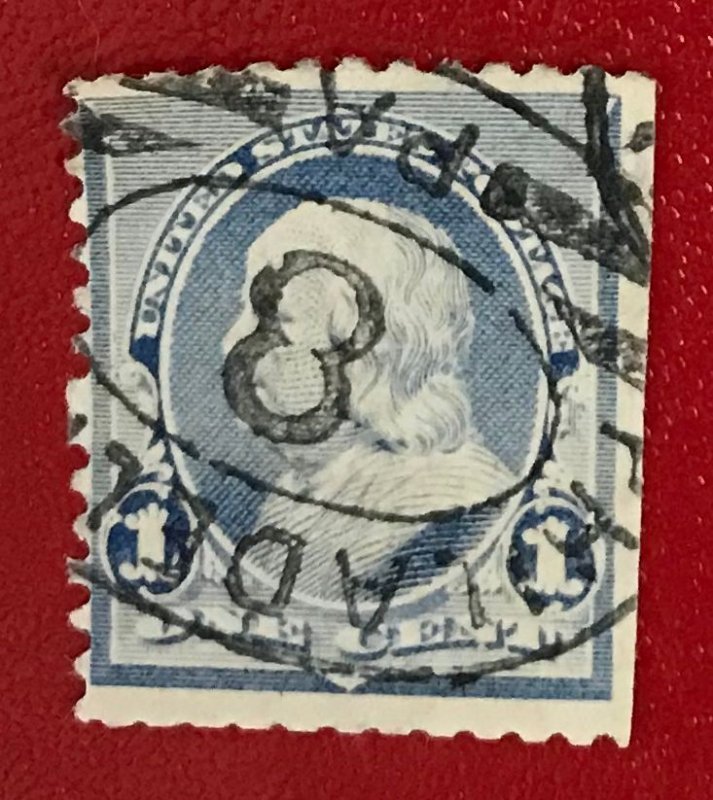 1890-93 US Sc 219 used 1 cent Franklin CV$.75 Lot 1659