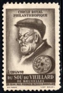 Vintage Belgium Charity Poster Stamp Le Sou Du Vieillard de Bruxelles MNH