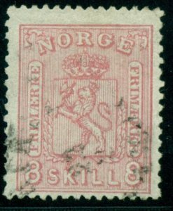 NORWAY #15a 8sk rose, CLEAR PRINTING, used w/light cancel APS certificate