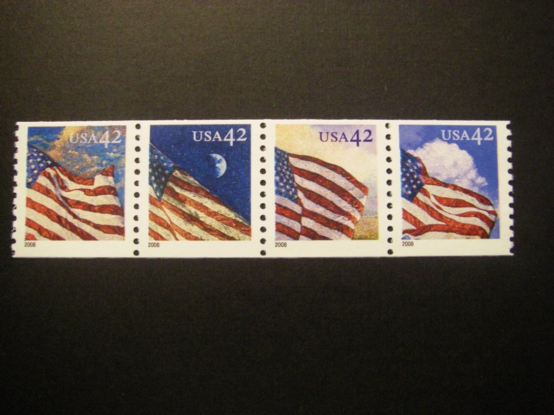 Scott 4231a, 42c Flags, Strip of 4, MNH water activated Coil Beauties