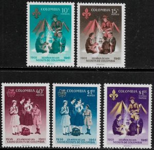 Colombia #746, C435-8 MNH Set - Boy Scouts at Campfire and Tents