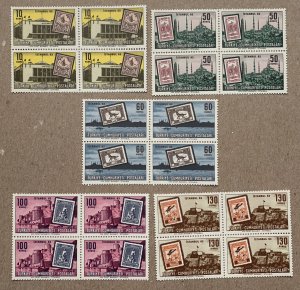 Turkey 1963 Istanbul stamp Exhibition in blocks, MNH.  Scott 1596-1600, CV $8.60