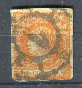 SPAIN; 1860 classic Isabella Imperf issue fine used Shade of 4c. + Postmark