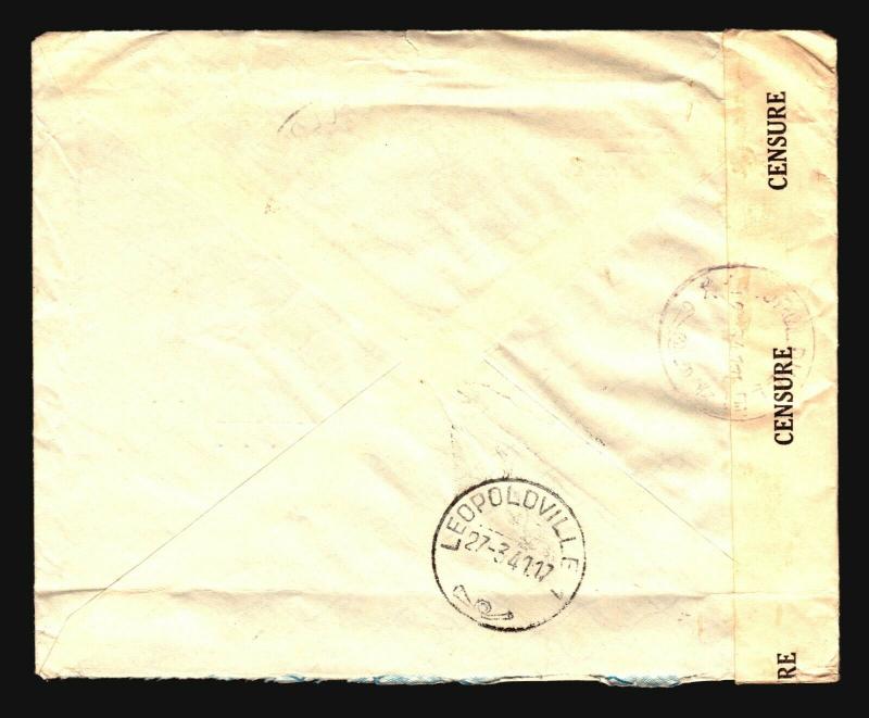 Belgian Congo 1941 Censor Cover to USA / Congo Censor / Bottom Fold - Z14358