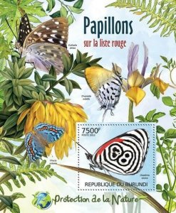 BURUNDI 2012 - Butterflies in the red list S/S. Official issues.