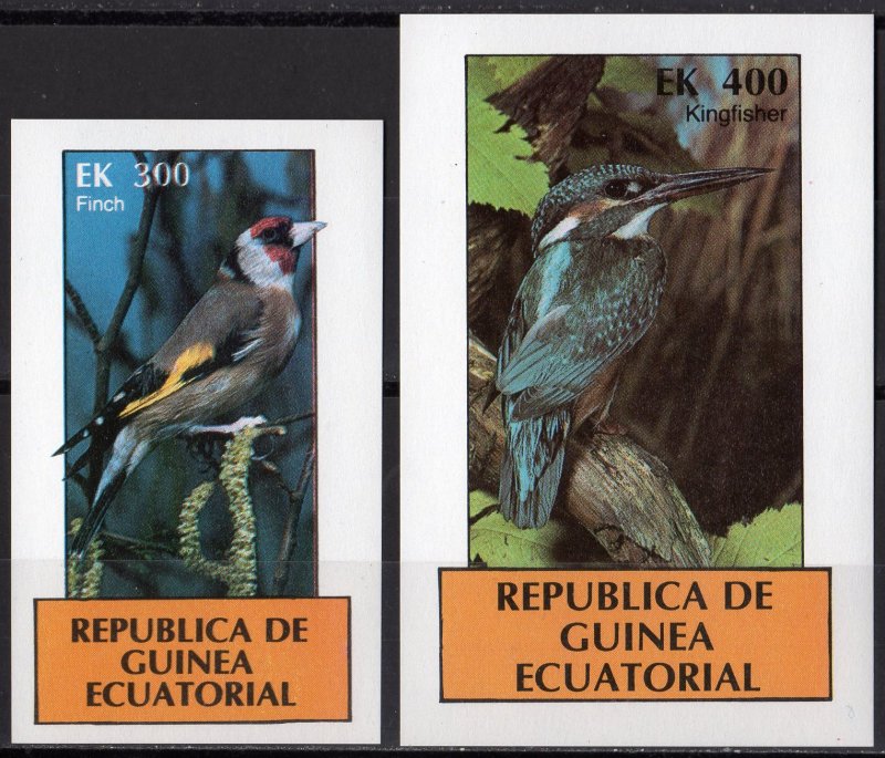 Equatorial Guinea 1977 BIRDS-Finch/Kingfisher 2 S/S Imperforated MNH VF