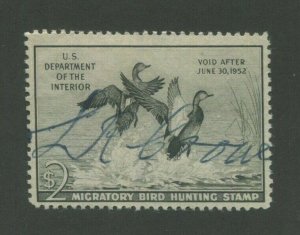 1951 US Federal Hunting Permit Duck Stamp #RW51 Used F/VF Pen Cancel