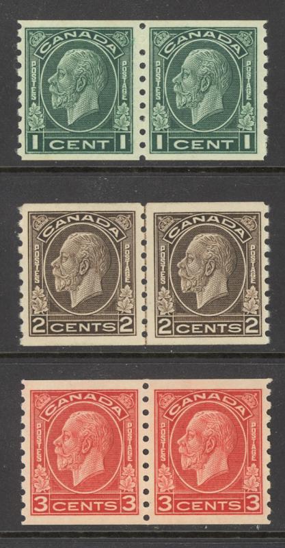 Canada Sc# 205-207 MNH Pairs 1933 1¢-3¢ KGV Medallion Coil Stamps