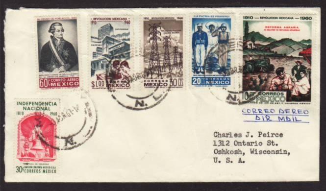 Mexico to Oshkosh WI 1961 Airmail Cover 