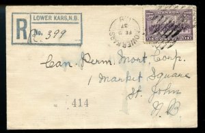 ?LOWER KARS, N.B. REGISTERED h/s, 1937 split ring, cover Canada