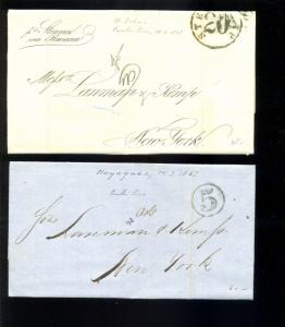 7  Stampless Covers Puerto Rico to New York, all 19th Century w/ Better Markings