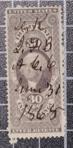 Scott R52c 30 Cents Inland Exchange Revenue Used Nice Stamp SCV $8.50