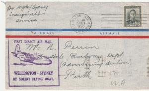 NEW ZEALAND 1950 KGVI FIRST AIRMAIL SOLENT FLYING BOAT TO AUSTRALIA