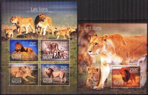 Niger 2014 Wild Cats Lions Sheet + S/S MNH