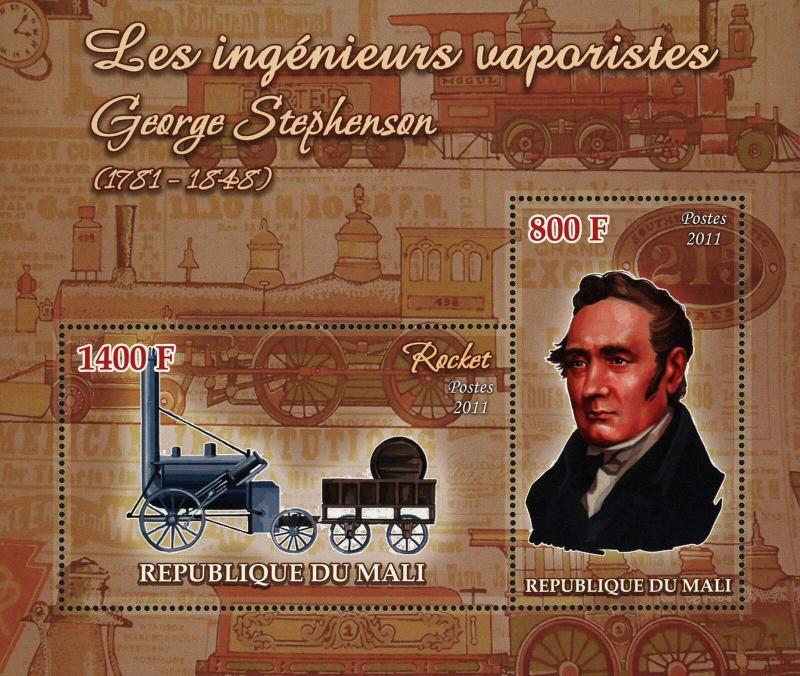 Steam Engineer George Stephenson Souvenir Sheet of 2 Stamps Mint NH