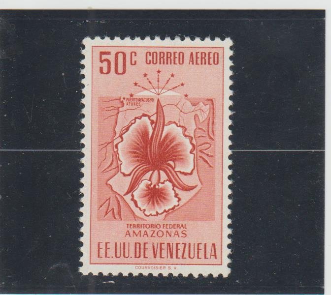 Venezuela  Scott#  C505  MH  (1951 Map of Amazonas & Orchid)