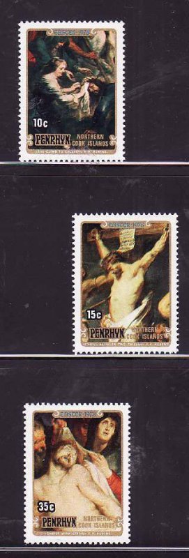 Penrhyn -Sc#101-3- id7-unused NH set-Easter-Paintings-Rubens-1978-