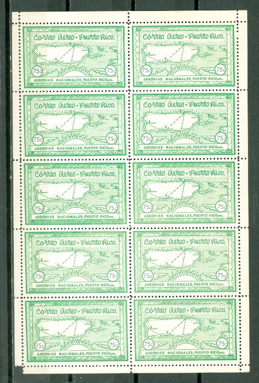 PORTO RICO 1938  SEMI-OFFICIALS SANABRIA #S6...SHEET of 10...MNH