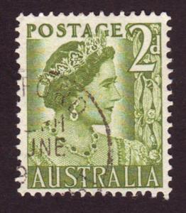 Australia 1951 Sc#231, SG#237 2d Green Queen, Queens, Royalty USED